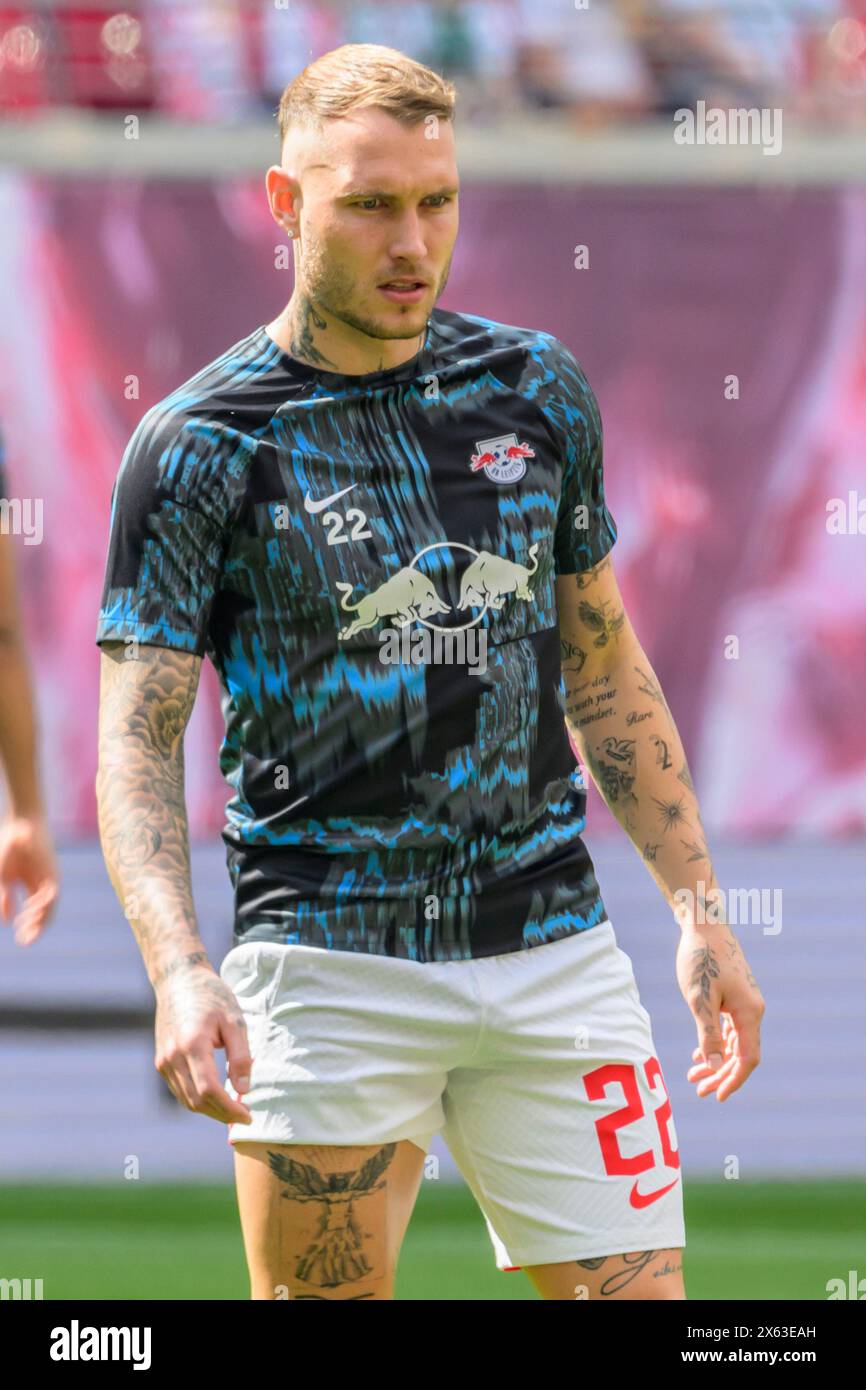 David Raum (RasenBallsport Leipzig, #22), RB Leipzig vs Werder Brema, 1a Bundesliga, calcio, DFB, Bundesliga, 29, stagione 2023/2024, RB Arena, credito: HMB Media/Uwe Koch/Alamy Live News LE NORMATIVE DFB/DFL VIETANO QUALSIASI USO DI FOTOGRAFIE COME SEQUENZE DI IMMAGINI E/O QUASI-VIDEO, 11.05. 2024, Foto Stock