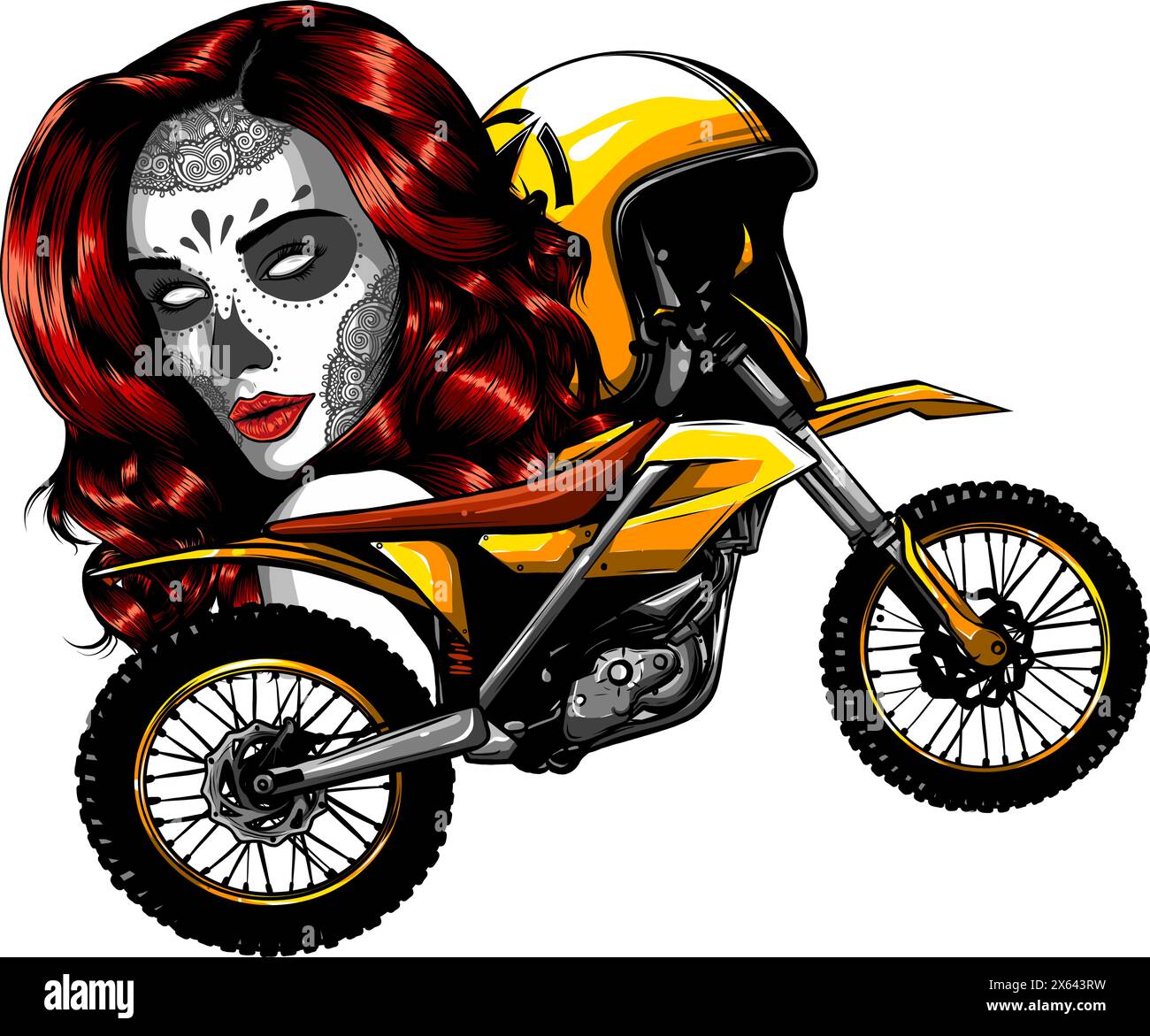 ragazza motocross disegno vettoriale illustrazione su sfondo bianco Illustrazione Vettoriale