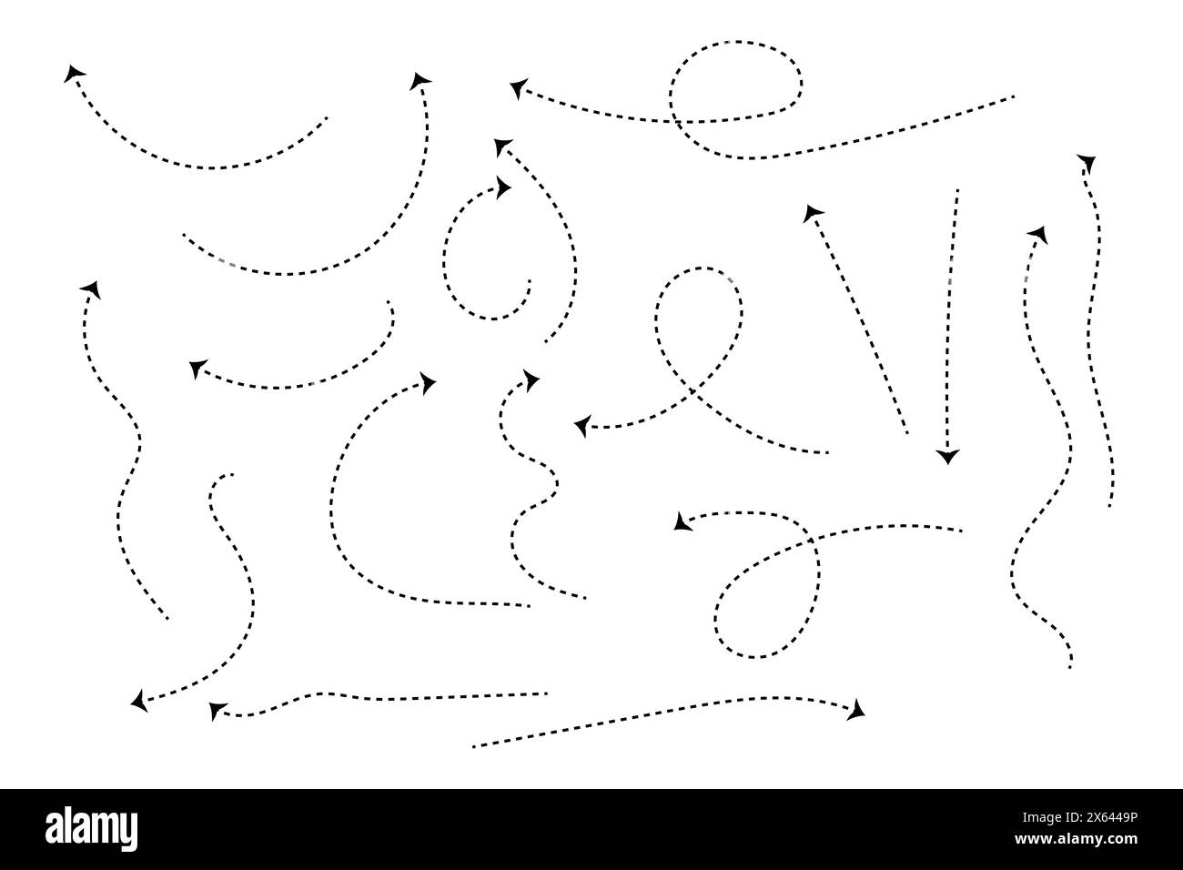 Set di frecce con linee sottili disegnate a mano e segnali di direzione. Illustrazione Vettoriale