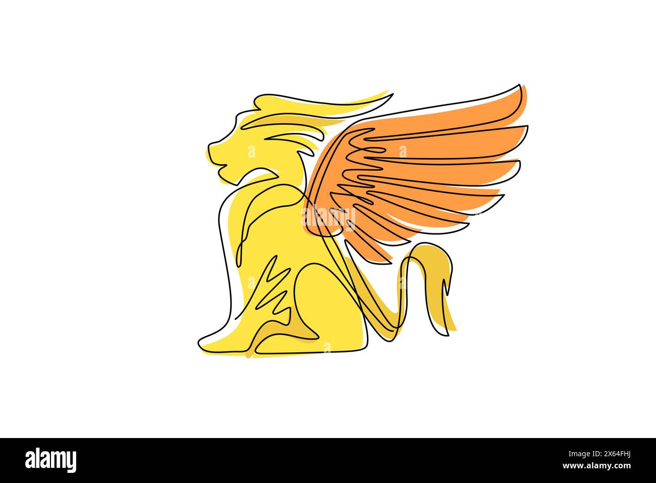 Una sola linea disegna loghi di leoni alati, creature fantasy, bestie fantasy, creature mitiche, griffin, modello di business premium. Continuou moderno Illustrazione Vettoriale