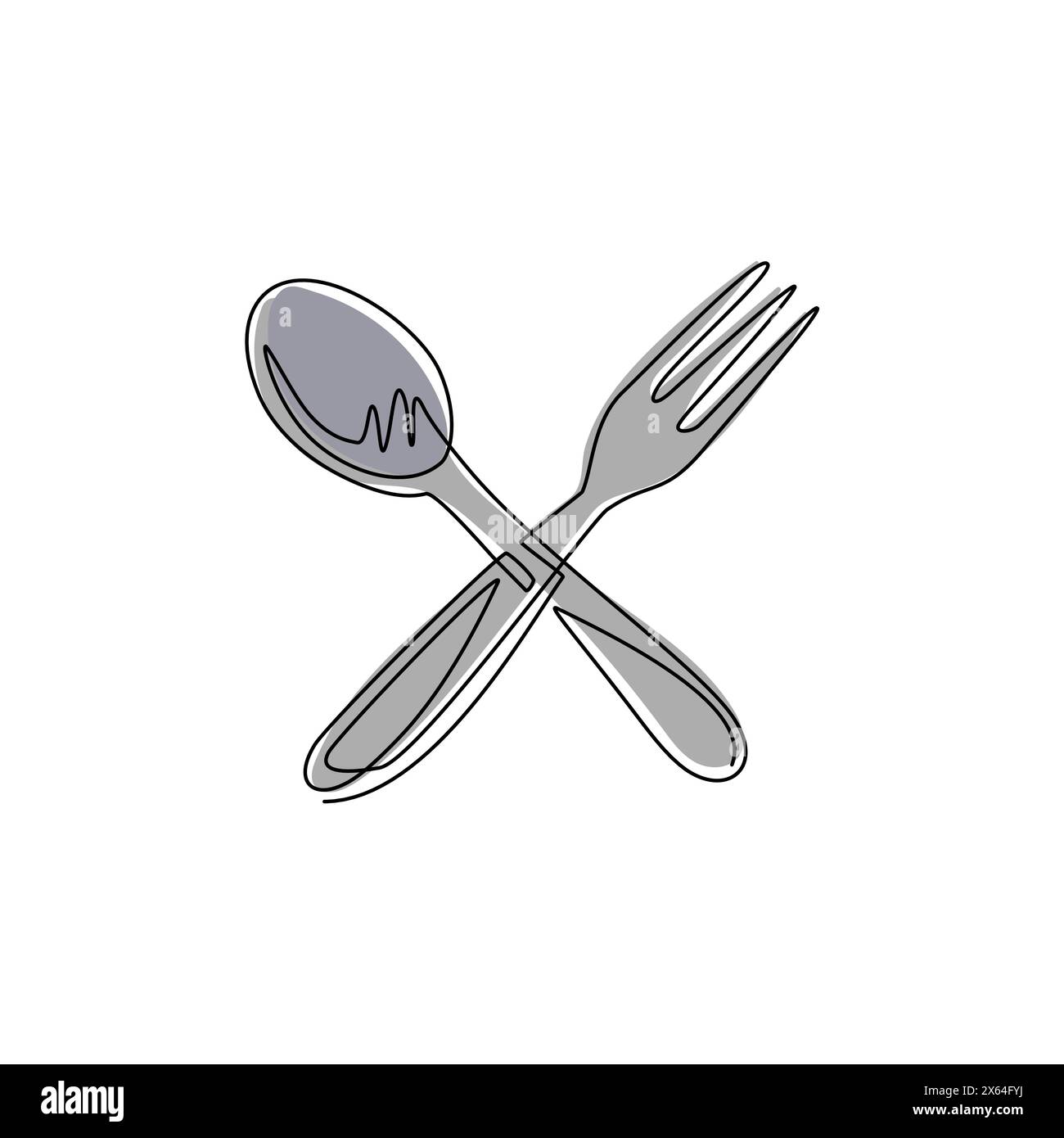 Icona singola del logo del cucchiaio della forchetta da disegno. Consegna di piatti deliziosi, ristorante aziendale di catering, area fast food simbolo isolato. conti moderni Illustrazione Vettoriale