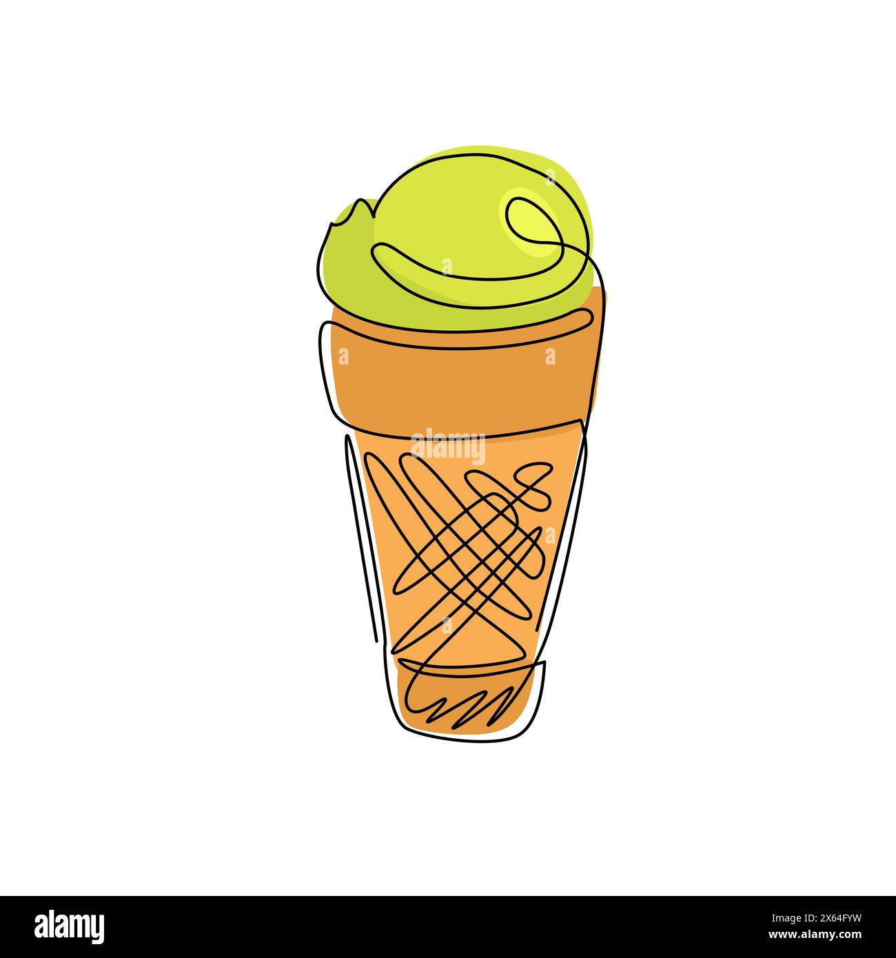 Icona singola del cono gelato con disegno su una linea. Simbolo del logo Frozen Ice Cream Flat per il settore alimentare. Delizioso dessert in estate isolato. Moderno continentale Illustrazione Vettoriale