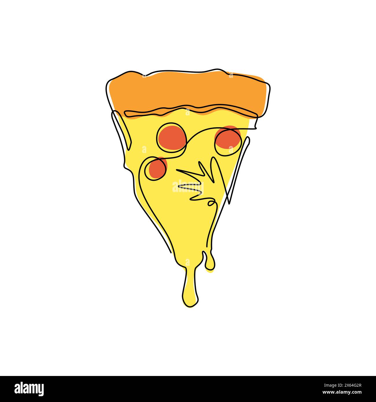 Una sola linea di pizza fresca con pomodoro, formaggio, olive, salsiccia, cipolla, basilio. Fast food italiano tradizionale. Pasto con vista dall'alto. Spuntino europeo. M Illustrazione Vettoriale