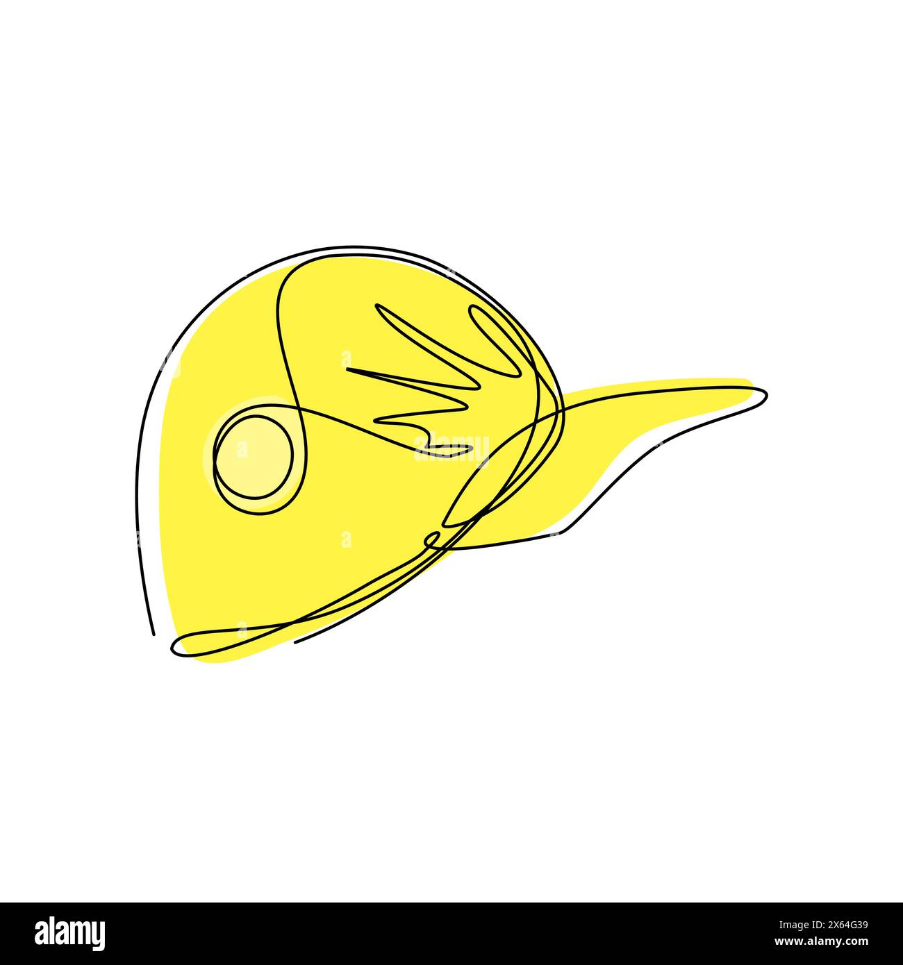 Una linea continua disegnando l'icona di cappello o cappello uniforme. Mockup e sagoma vuota del berretto da baseball con vista laterale. Accessorio di moda moderna. Singolo Illustrazione Vettoriale