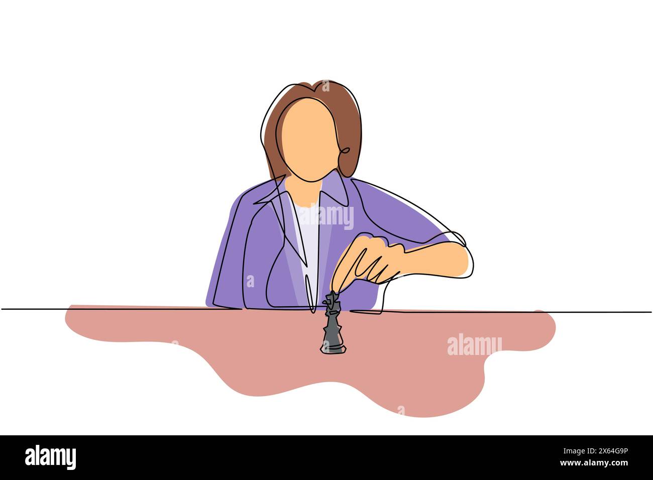 Strategia, leadership e concetto di gestione di una sola linea continua. Giovane e carina donna d'affari seduta e in movimento, solo che si sente confidata Illustrazione Vettoriale