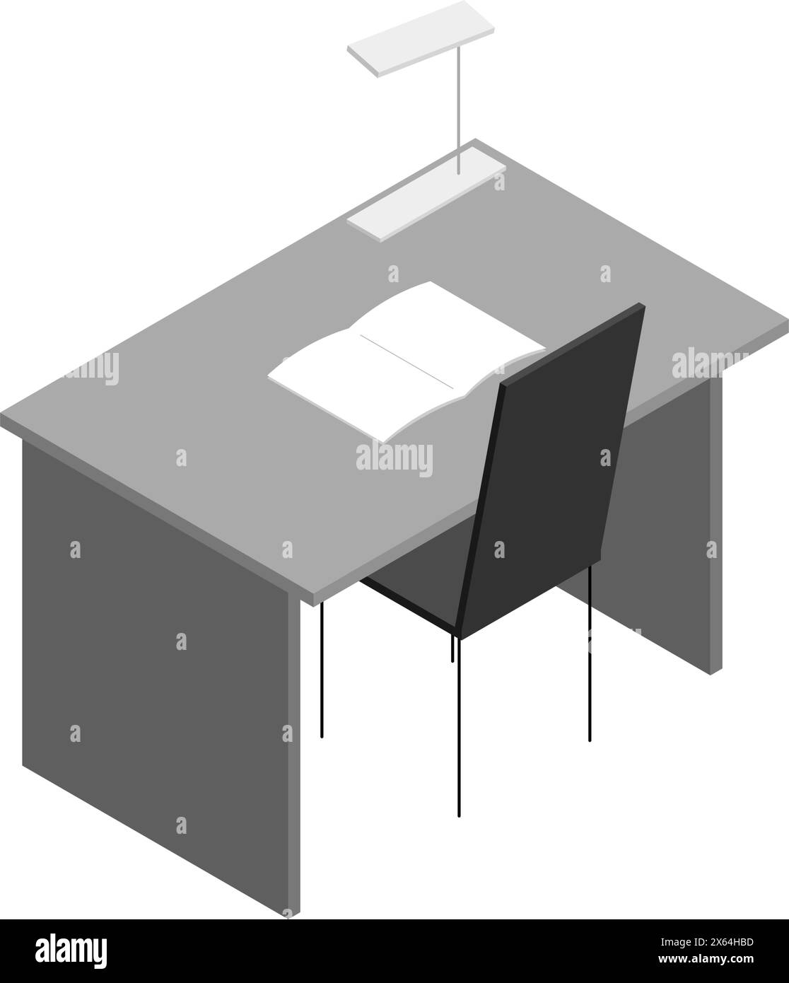 Interni: Studio e scrivanie, illustrazione isometrica, illustrazione vettoriale Illustrazione Vettoriale