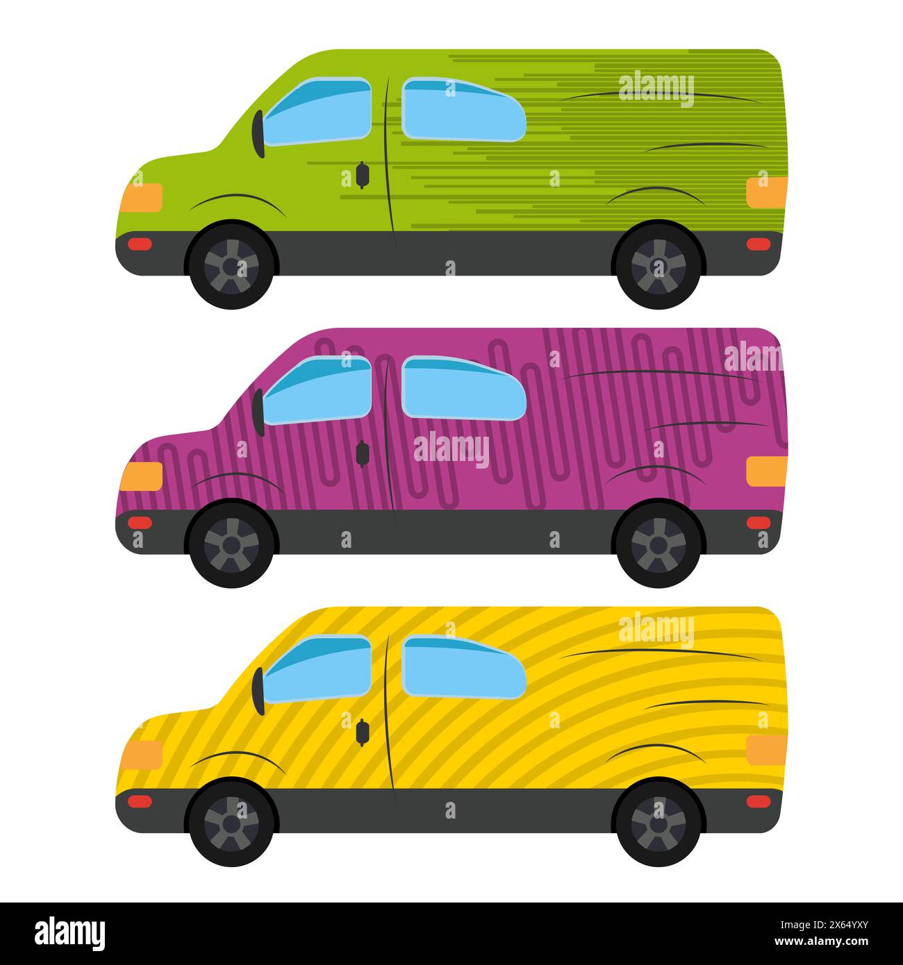 Un set di tre auto dipinte in colori diversi. Illustrazione vettoriale Illustrazione Vettoriale