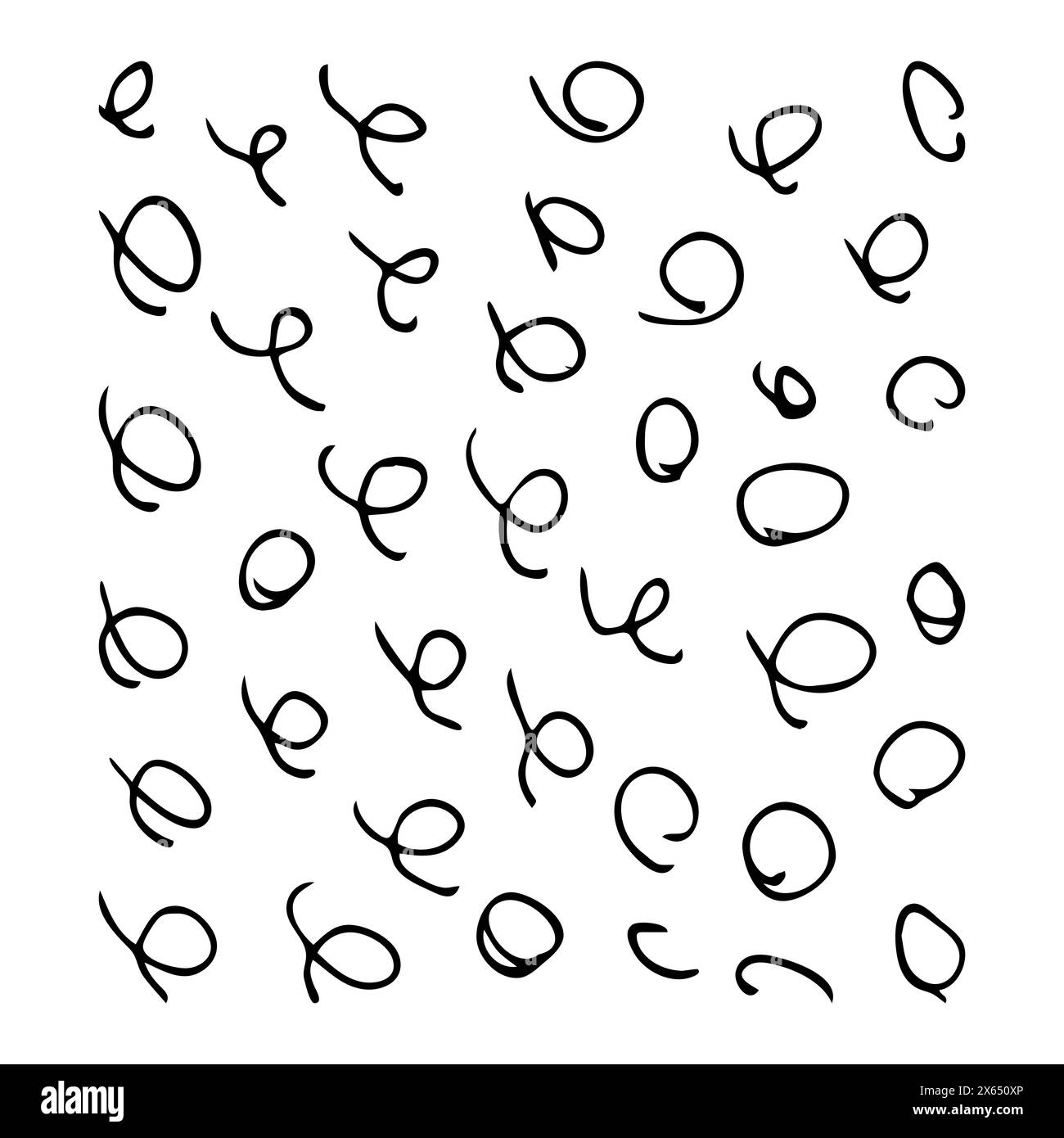 Squiggles disegnati a mano. Set di vortici ricci. Schizzo nero isolato su sfondo bianco. Illustrazione vettoriale. Illustrazione Vettoriale