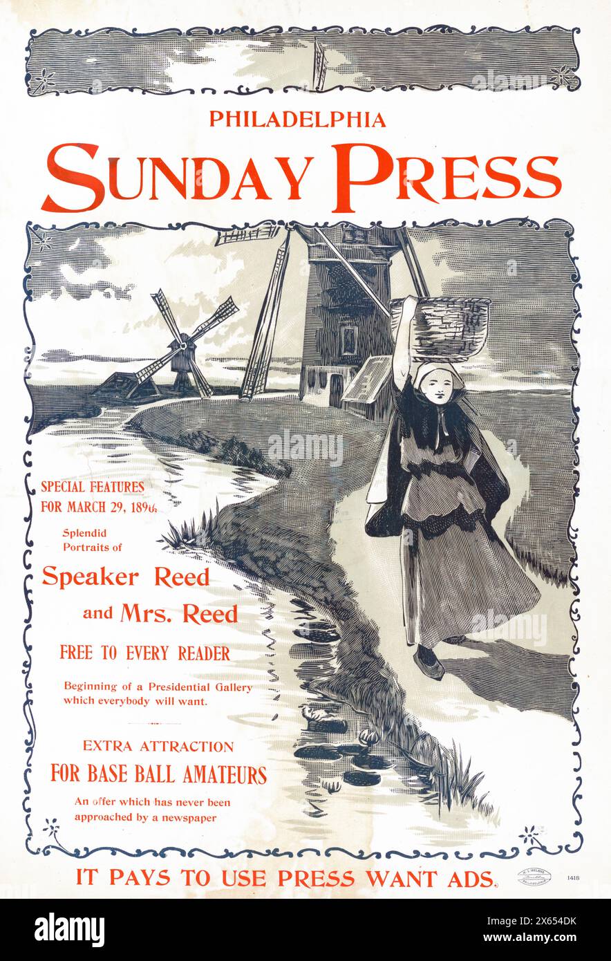 Philadelphia Sunday Press Cover - George Reiter Brill (illustratore americano, 1867-1918) Special Features per domenica 29 marzo 1896 Foto Stock