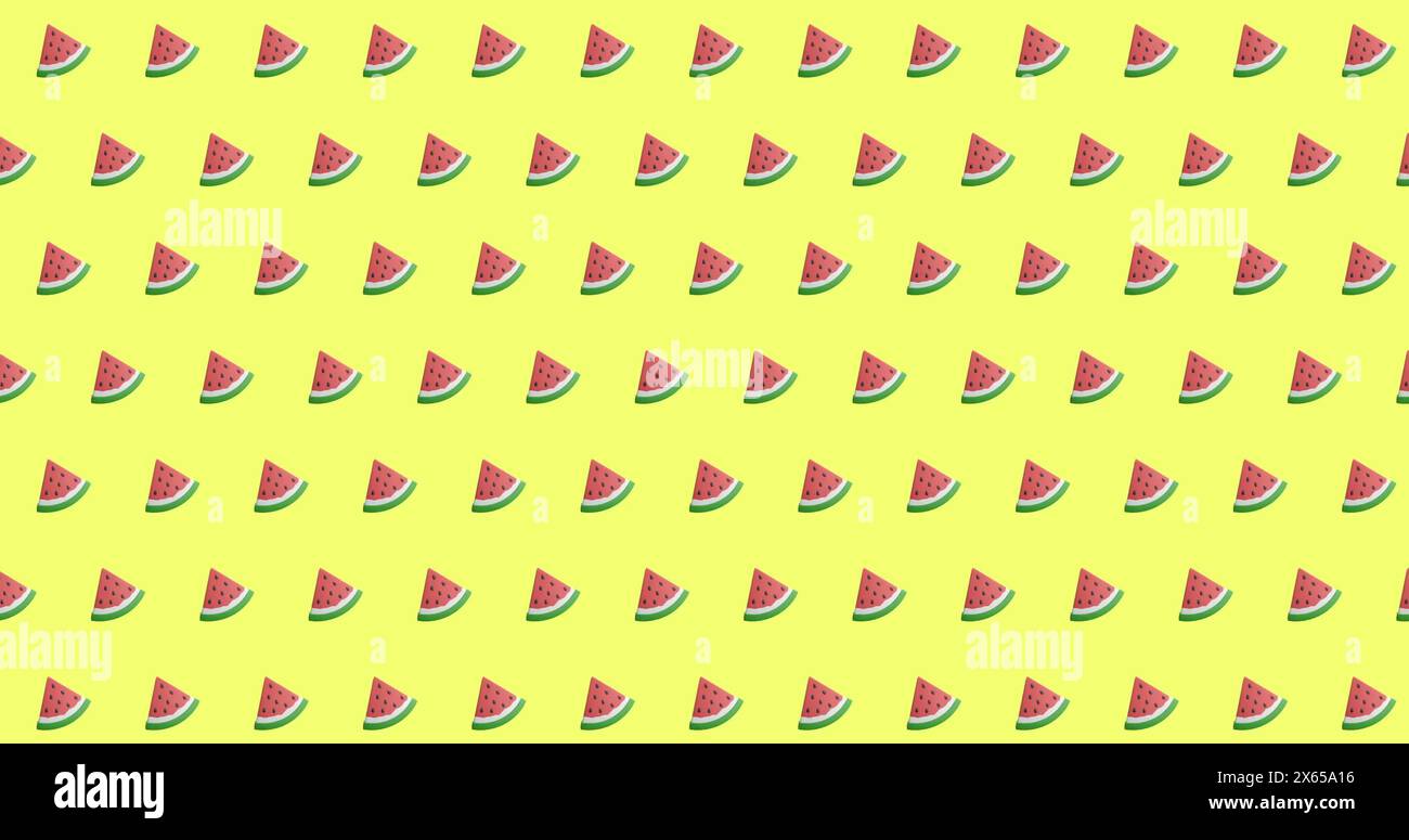 Più strati di anguria si ripetono su sfondo giallo chiaro Foto Stock