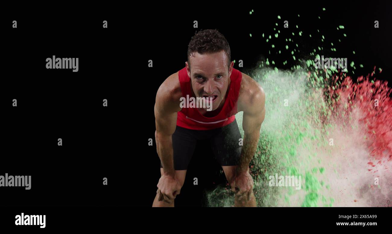 Immagine di polveri colorate sull'atleta che riposa Foto Stock