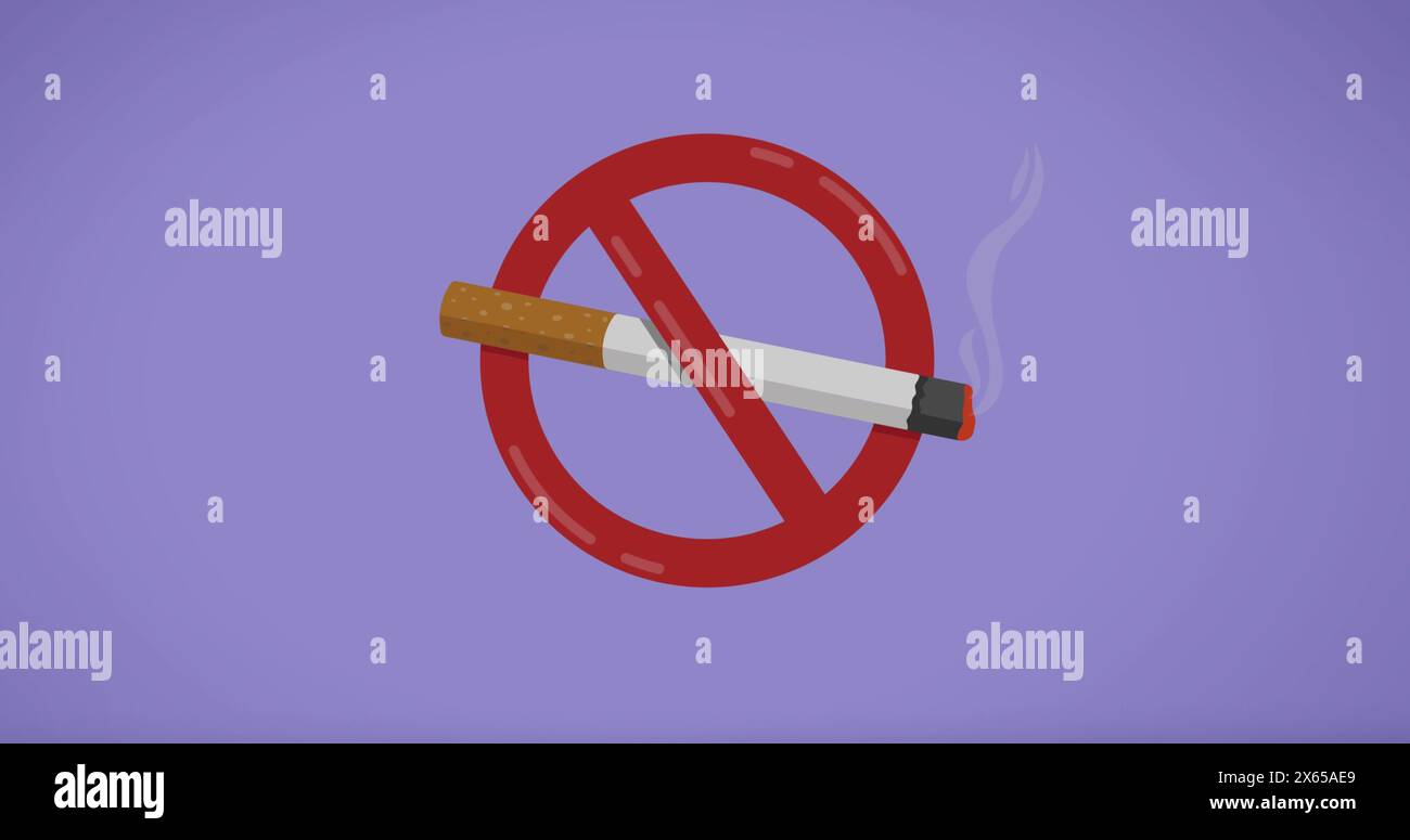 Immagine del simbolo di divieto di fumo su sfondo viola pallido Foto Stock