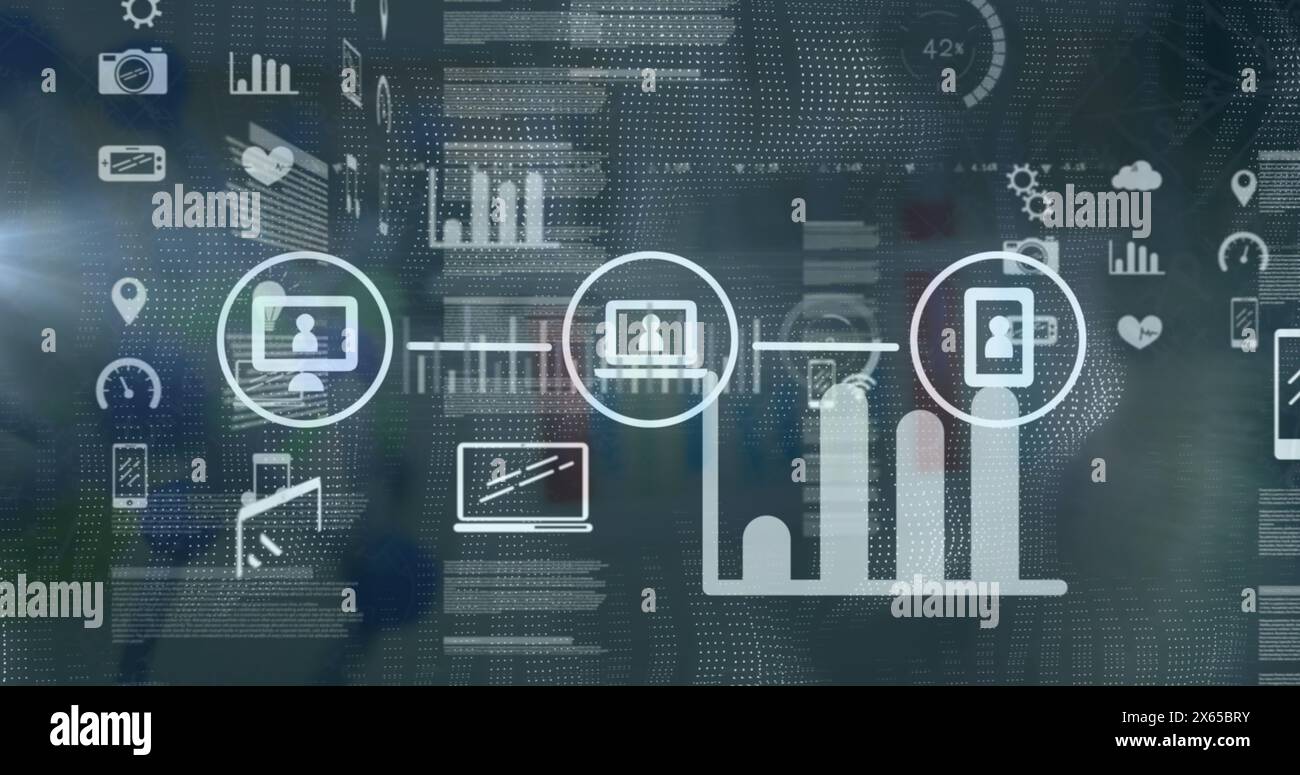 Immagine del blocco di sicurezza circolare con testo bianco che ruota sull'elaborazione dei dati sui grafici Foto Stock