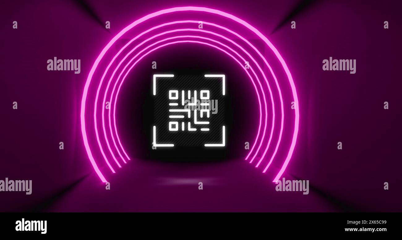 Immagine delle luci e del codice qr nello spazio viola Foto Stock