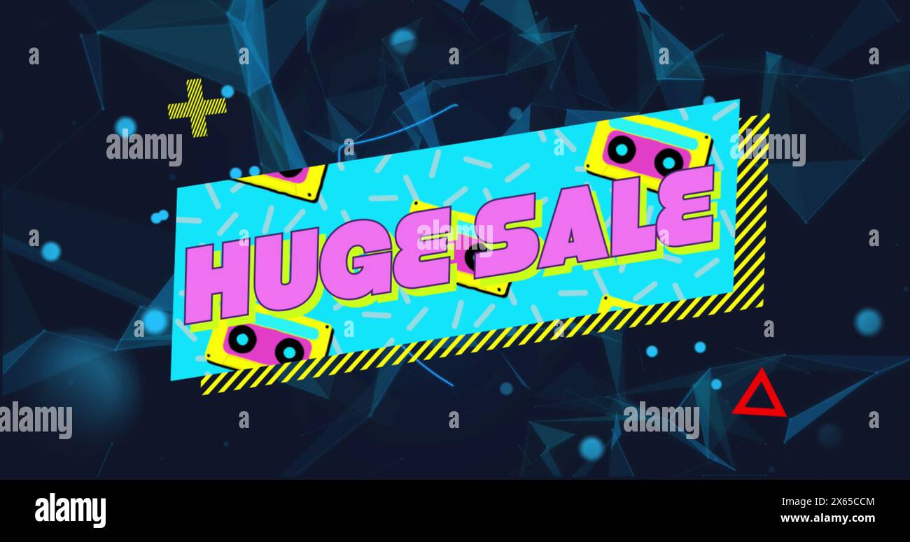 Uno striscione luminoso che mostra GRANDI VENDITE in lettere audaci, circondato da occhi giocosi Foto Stock