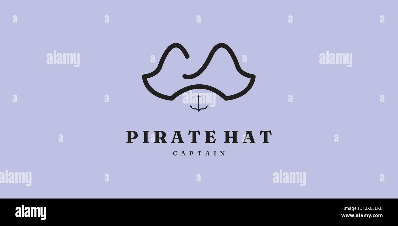 logo pirate hat line art vector icona design minimalista Illustrazione Vettoriale