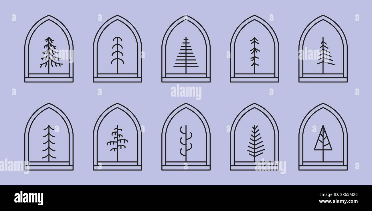 set di disegni con linee ad albero design minimalista con logo vettoriale semplice Illustrazione Vettoriale