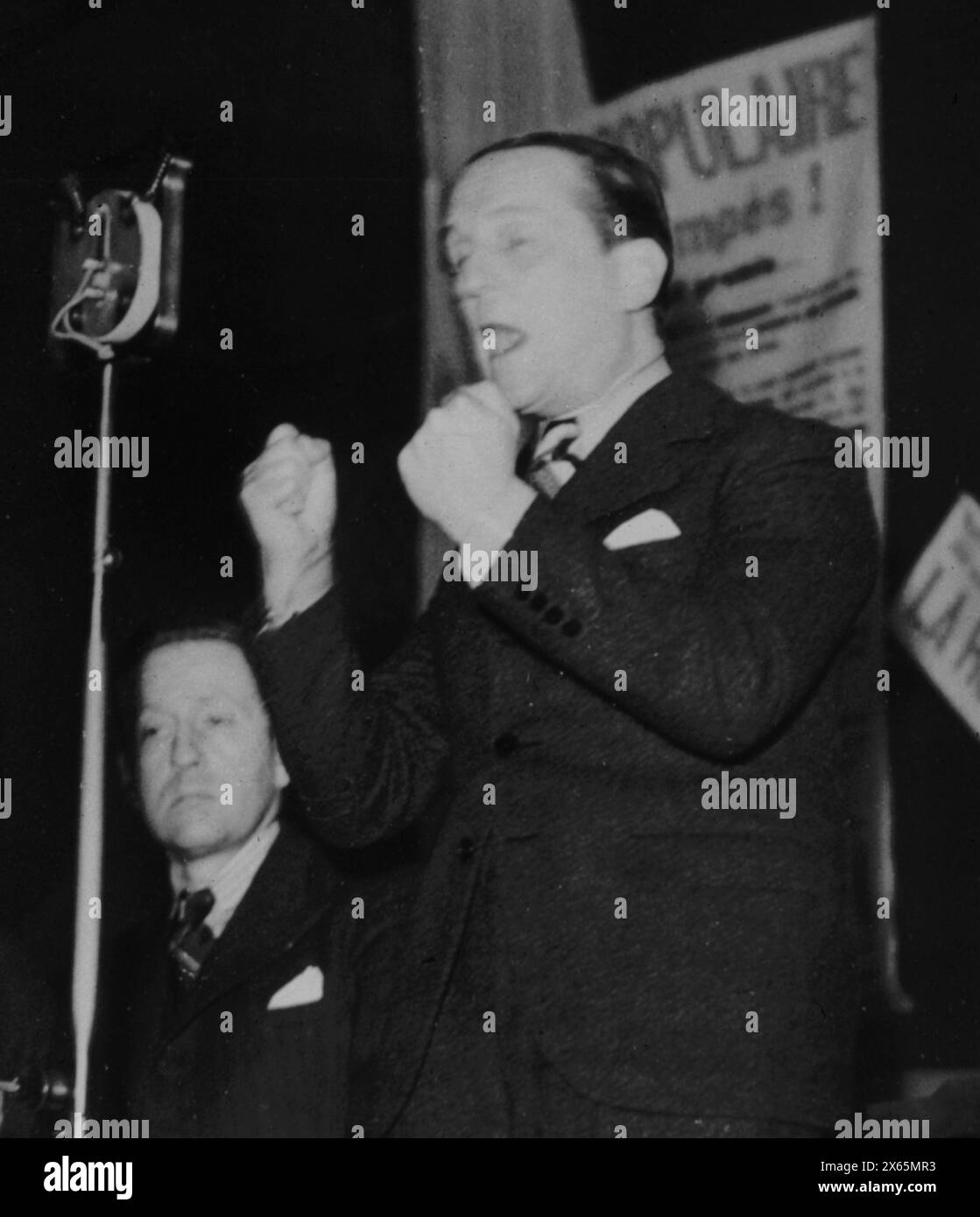 Il colonnello francese Francois de la Rocque parla ad una riunione del Partito sociale, Parigi 1936 Foto Stock