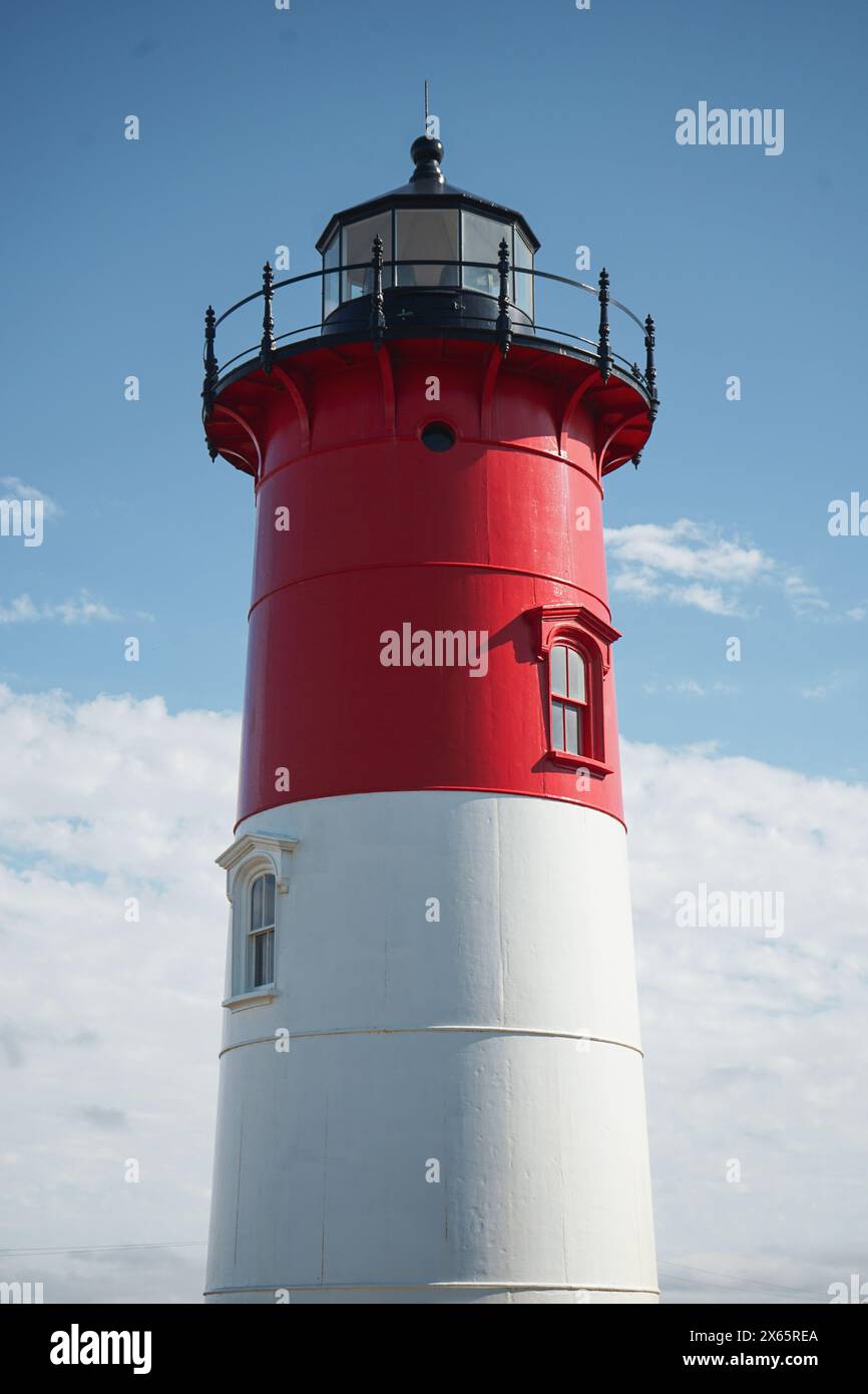 Primo piano del faro di Nauset a Cape Cod a Eastham Foto Stock