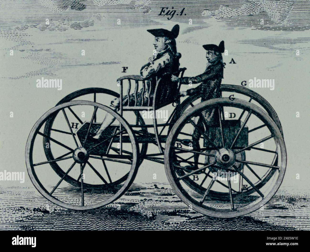 Carrozza senza cavalli, illustrazione, XVIII secolo Foto Stock