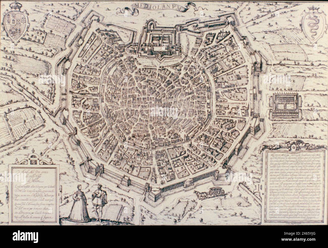 Mappa di Milano, Italia illustrazione anni '1600 Foto Stock