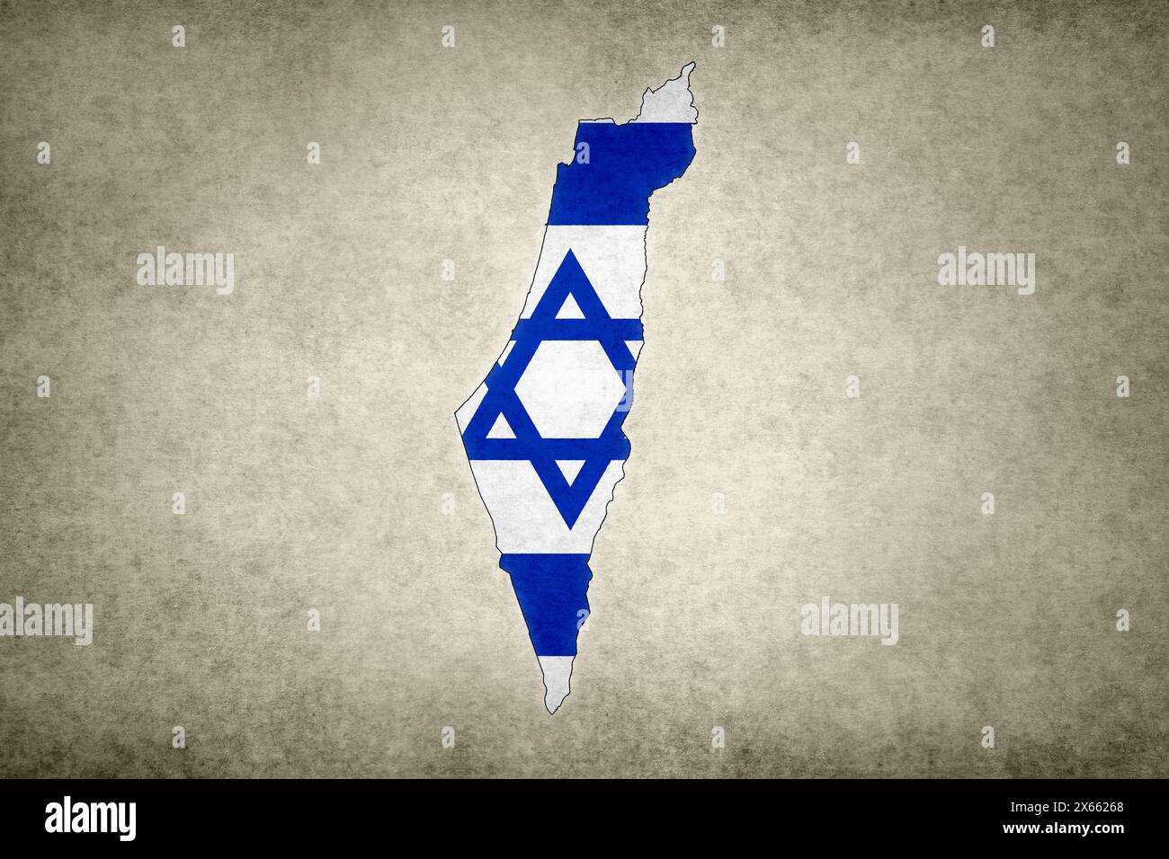 Mappa grunge di Israele con la sua bandiera stampata all'interno del suo confine su un vecchio foglio. Foto Stock