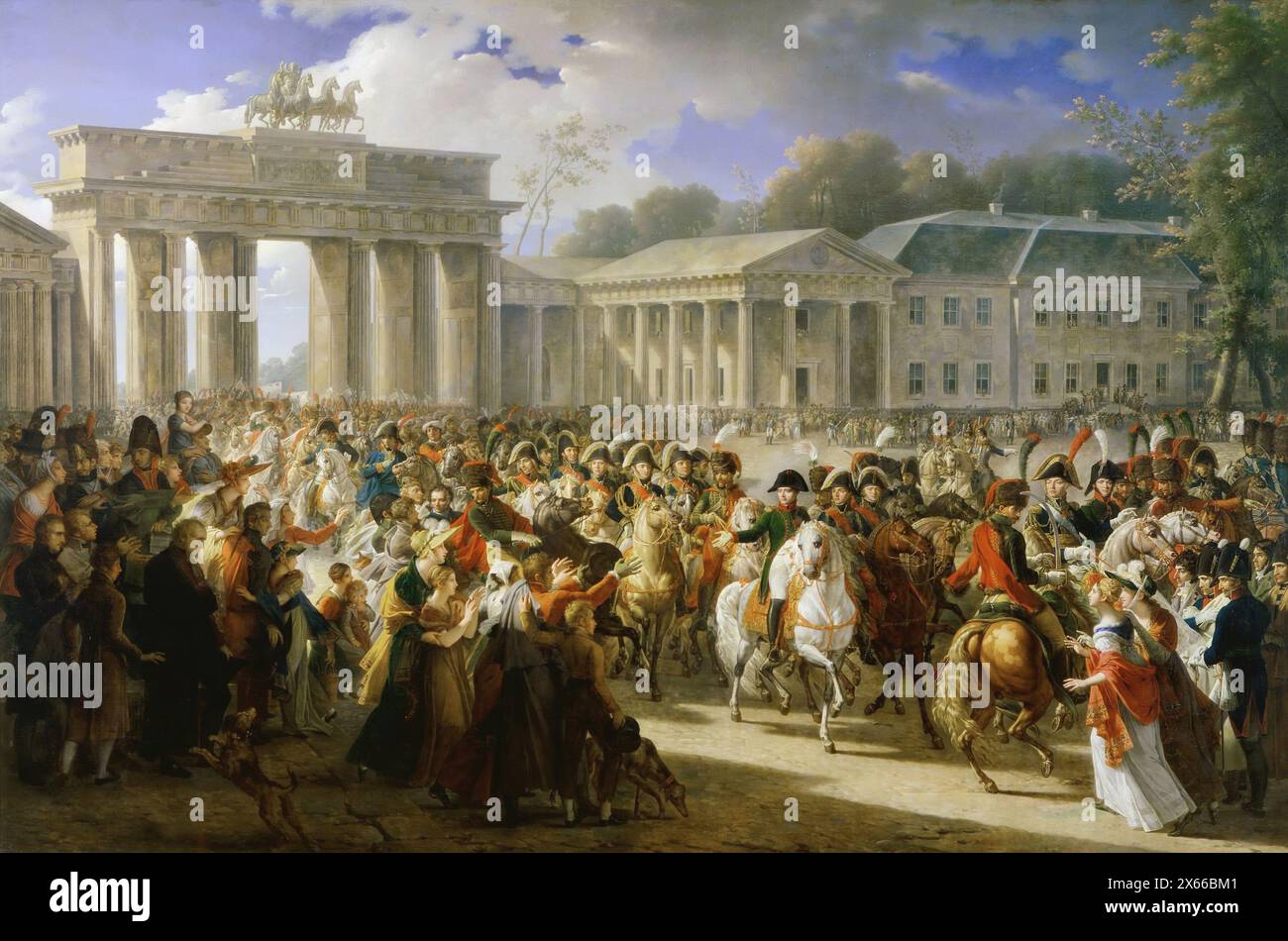 Ingresso di Napoleone a Berlino. Napoleone passa attraverso la porta di Brandeburgo dopo la battaglia di Jena-Auerstedt (1806). Dipinto da Charles Meynier nel 1810. Foto Stock