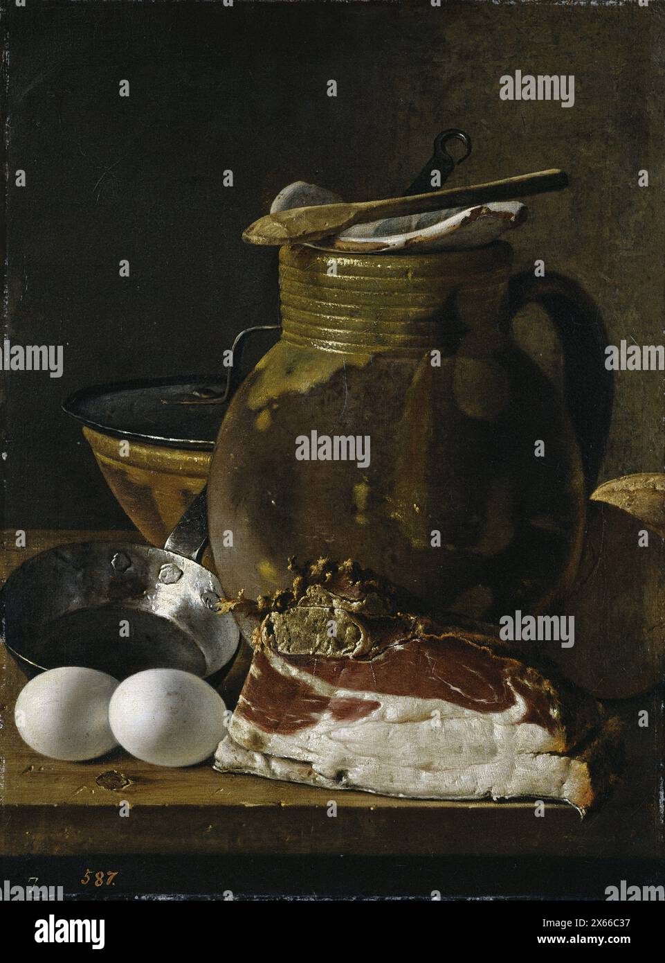 Natura morta con prosciutto e uova, XVIII secolo Luis Egidio Meléndez - Foto Stock