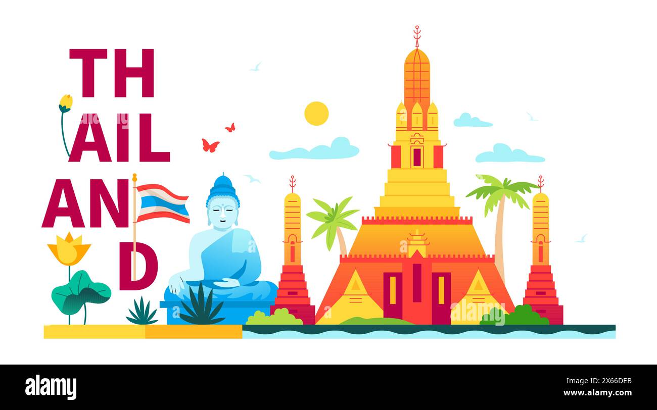 All'arrivo in Thailandia - illustrazione vettoriale colorata moderna Illustrazione Vettoriale