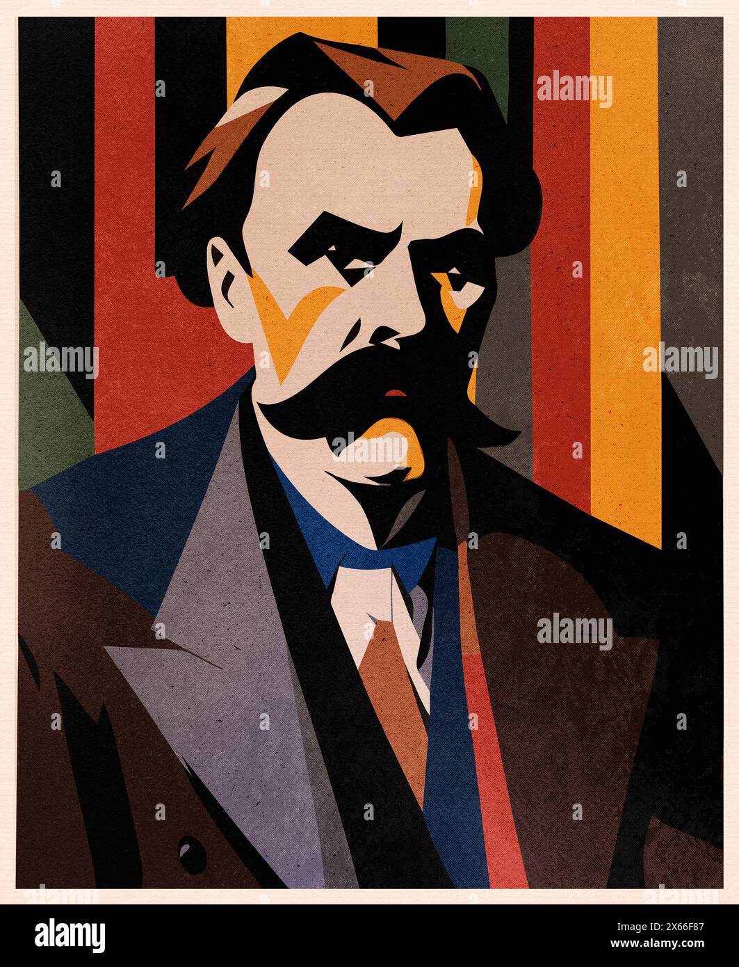 Illustrazione Friedrich Nietzsche. Ritratto grafico di arte contemporanea. Foto Stock