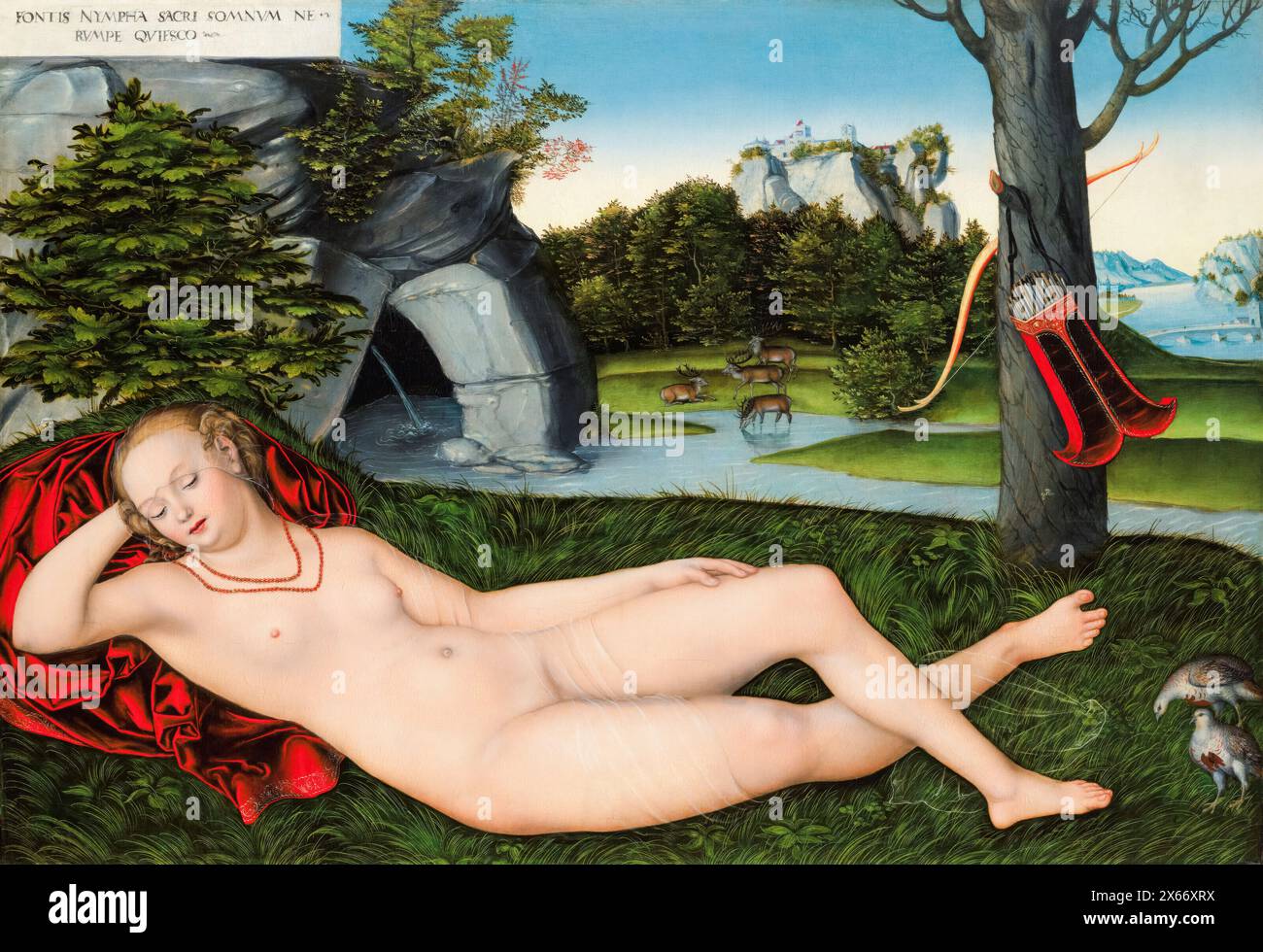 Lucas Cranach il Vecchio, sdraiato Water Nymph (la Ninfa della primavera), pittura a olio su pannello, 1540-1545 Foto Stock