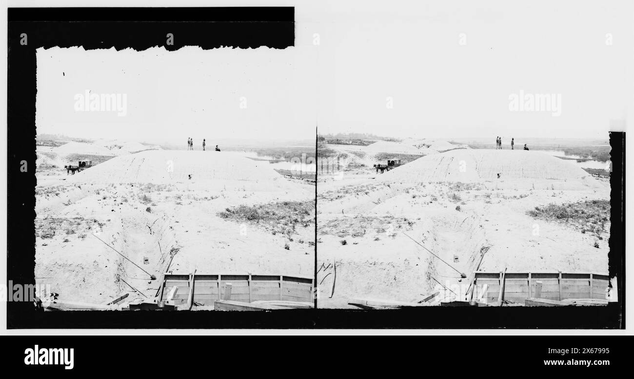 Dutch Gap Canal, James River, Virginia. Fortificazioni confederate sul fiume James sopra Dutch Gap Canal, fotografie della guerra civile 1861-1865 Foto Stock