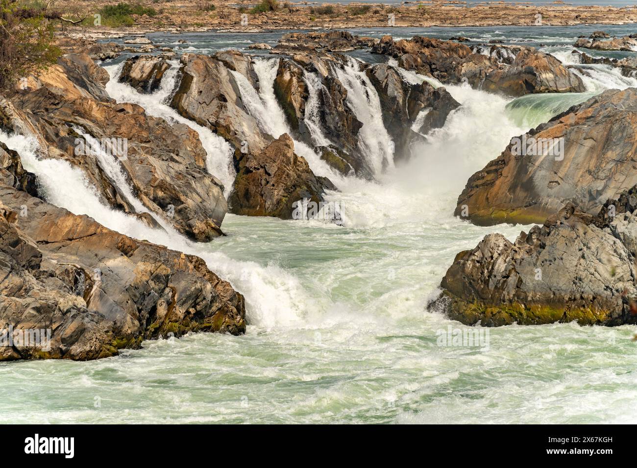 Le cascate del Mekong Nam Tok Khon Phapheng, si Phan Don, provincia di Champasak, Laos, Asia Foto Stock