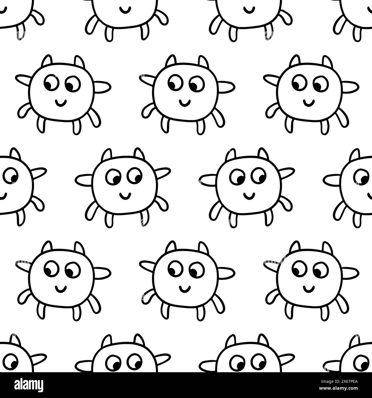 Carino Halloween Monsters Creatures Seamless Pattern Illustrazione Vettoriale