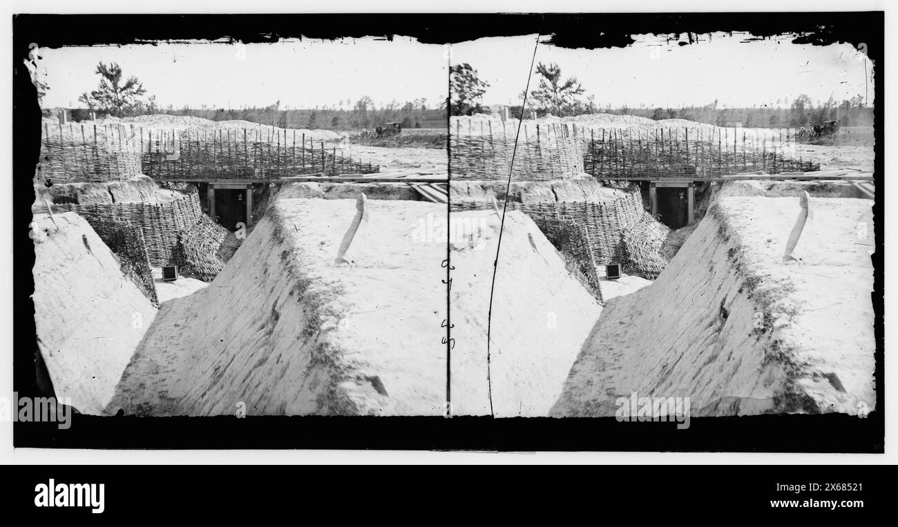 Dutch Gap Canal, James River, Virginia. Fortificazioni confederate sul fiume James sopra Dutch Gap Canal, fotografie della guerra civile 1861-1865 Foto Stock