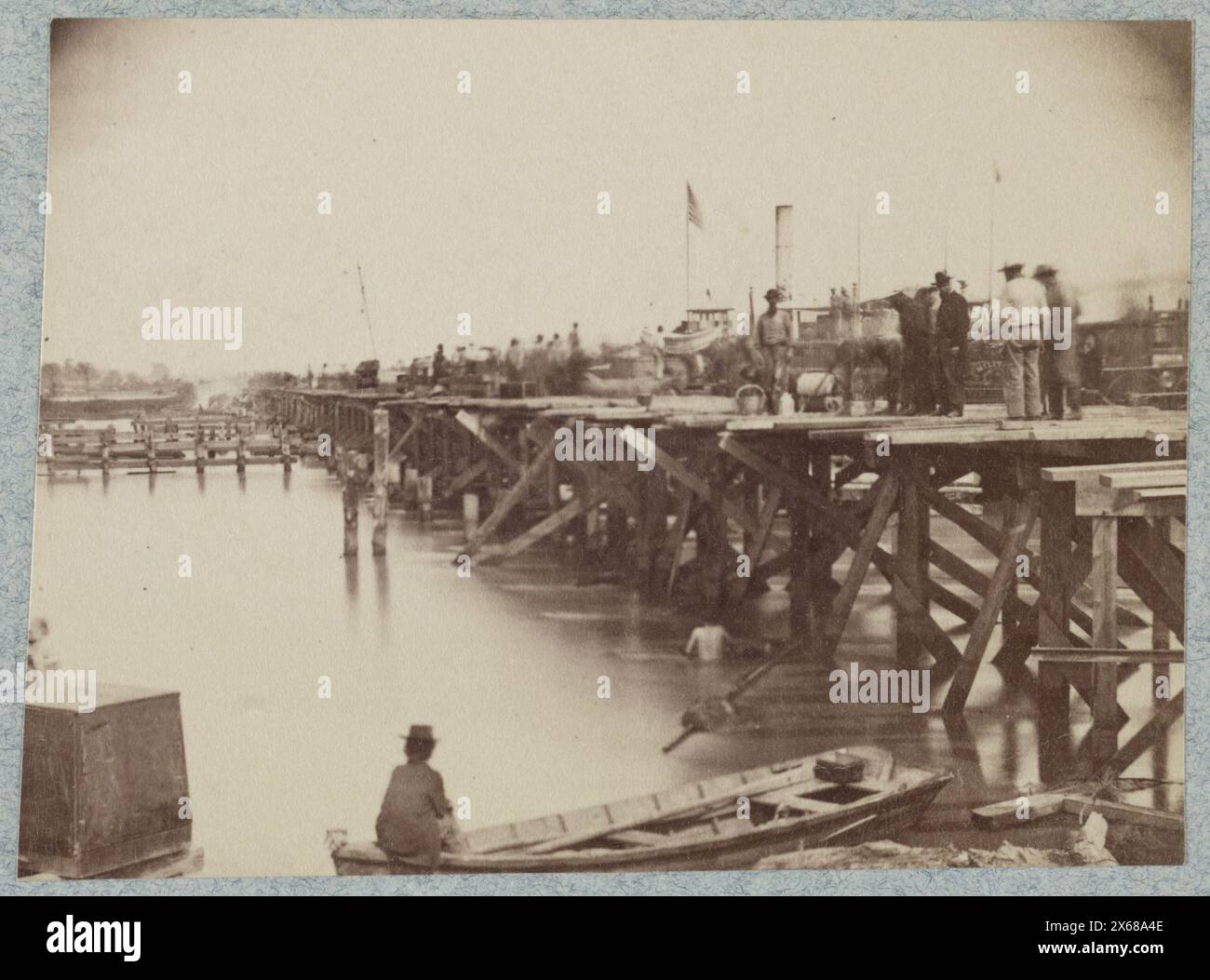 Ponte temporaneo sul fiume Pamunkey, Virginia, vicino a White House Landing, fotografie della guerra civile 1861-1865 Foto Stock