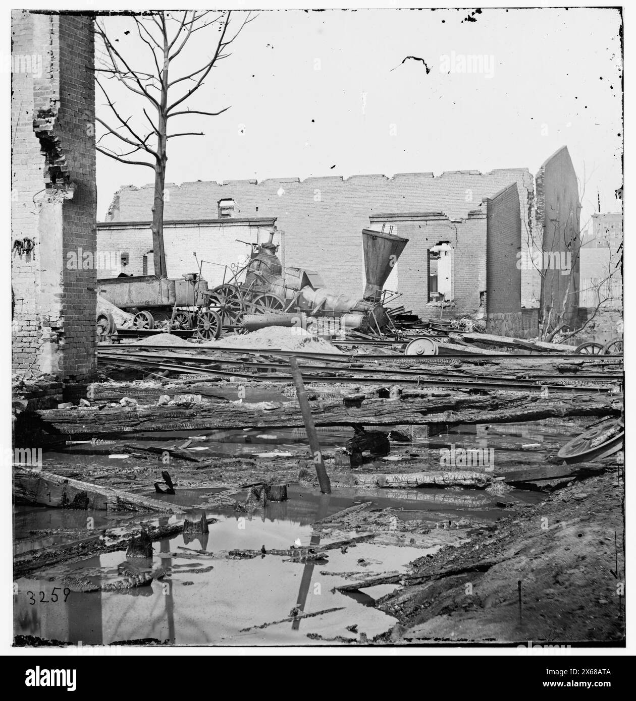 Richmond, Virginia. Distrutta la locomotiva Richmond & Petersburg, fotografie della guerra civile 1861-1865 Foto Stock