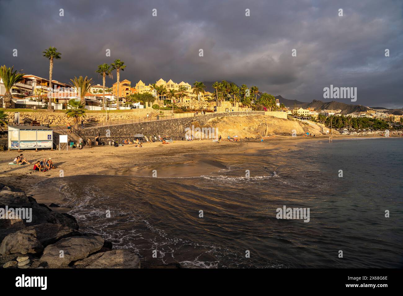 La spiaggia Playa del Duque, Costa Adeje, Tenerife, Isole Canarie, Spagna Foto Stock
