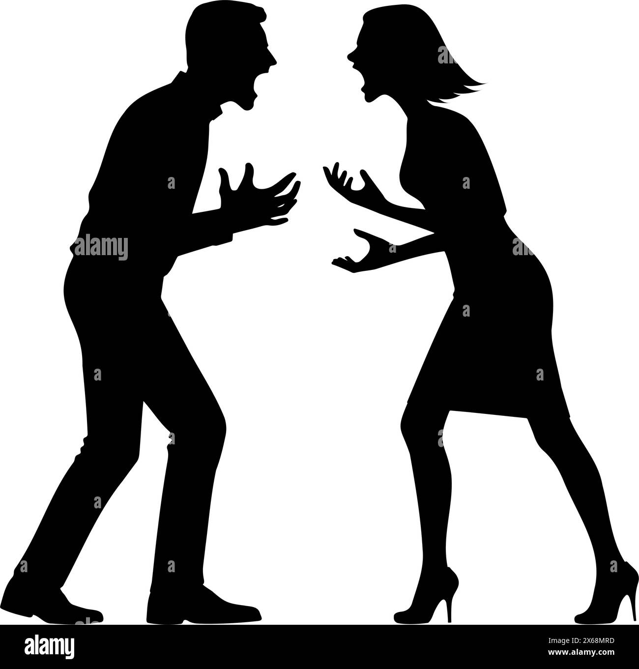 Silhouette di una coppia arrabbiata. Illustrazione vettoriale Illustrazione Vettoriale