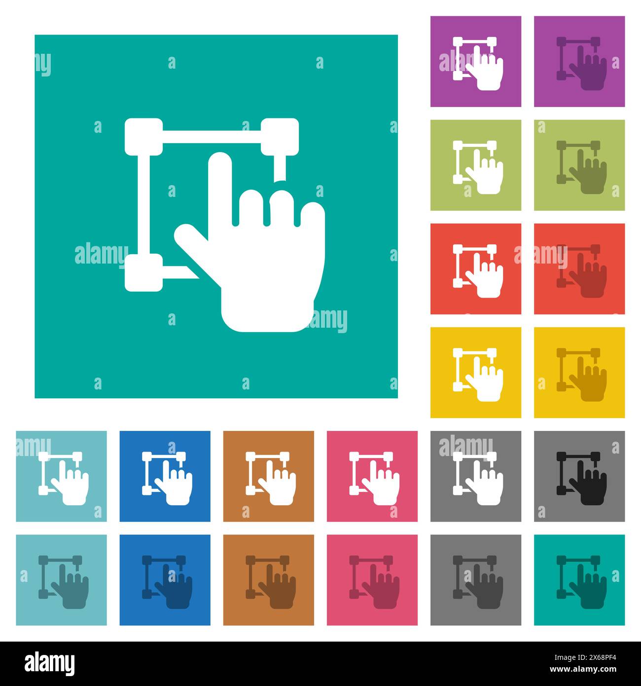 Modifica visiva di icone piatte multicolore su sfondi quadrati semplici. Sono incluse variazioni di icone bianche e più scure per gli effetti attivi o al passaggio del mouse. Illustrazione Vettoriale