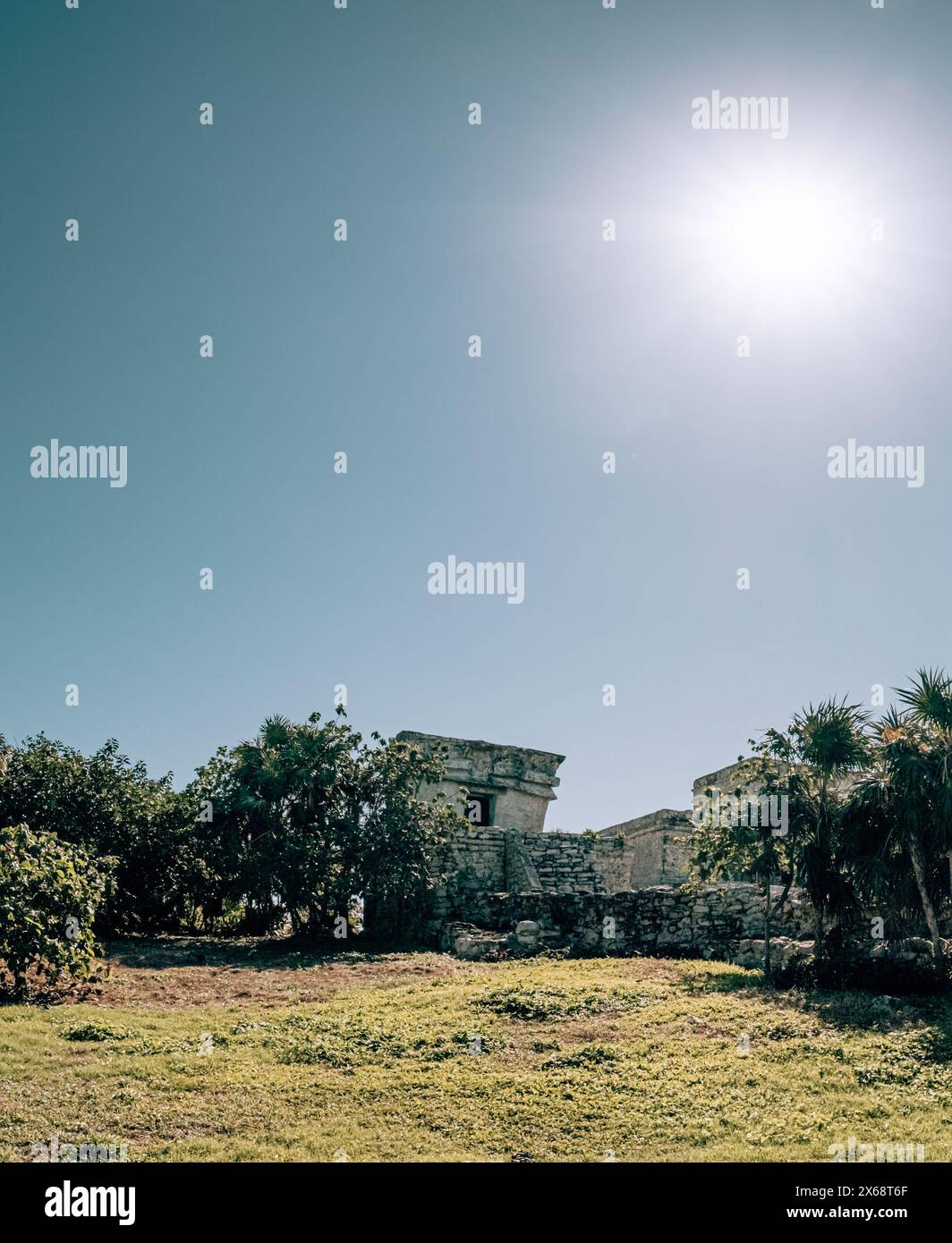 Antiche rovine maya a Tulum, in Messico, sotto il cielo limpido Foto Stock