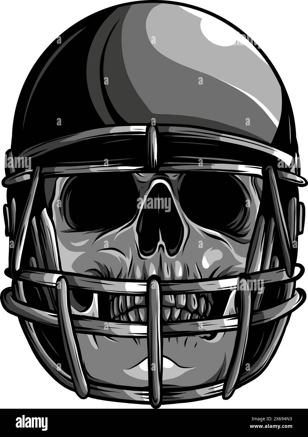 Cranio monocromatico nel casco da calcio. Illustrazione vintage vettoriale Illustrazione Vettoriale