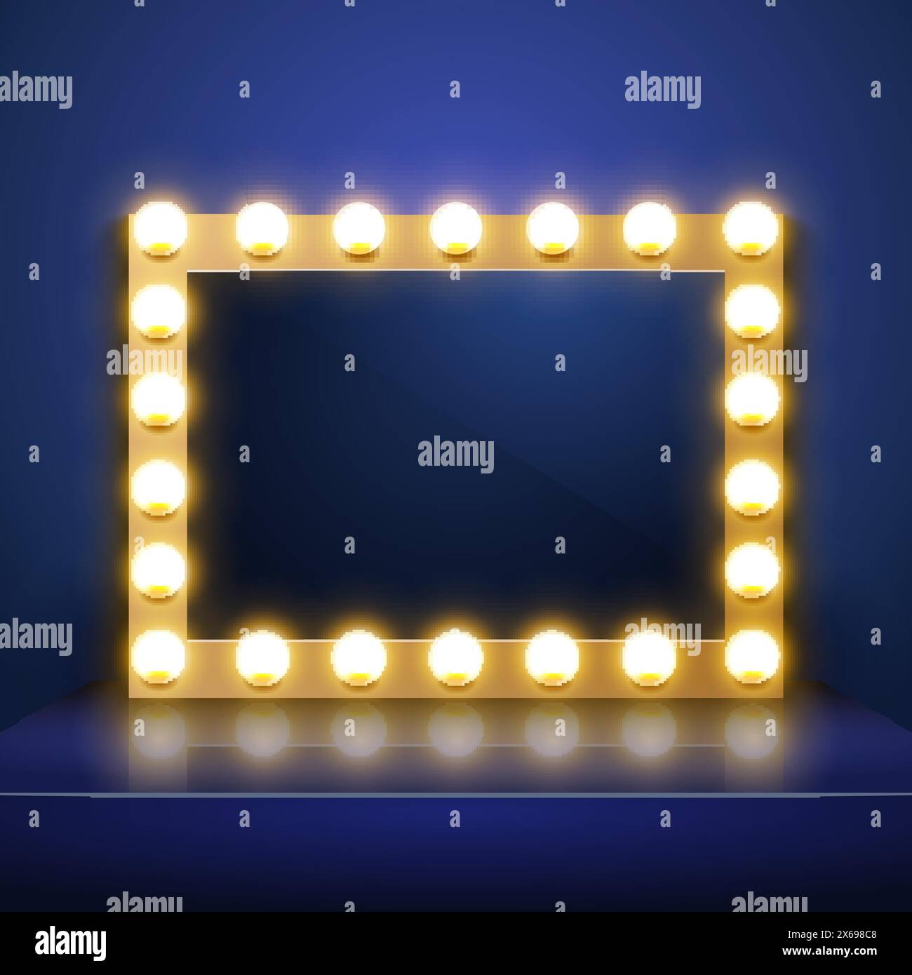 Trucco dello specchio con luce. Spogliatoio dell'artista vettoriale. Specchio per il trucco Illustrazione Vettoriale