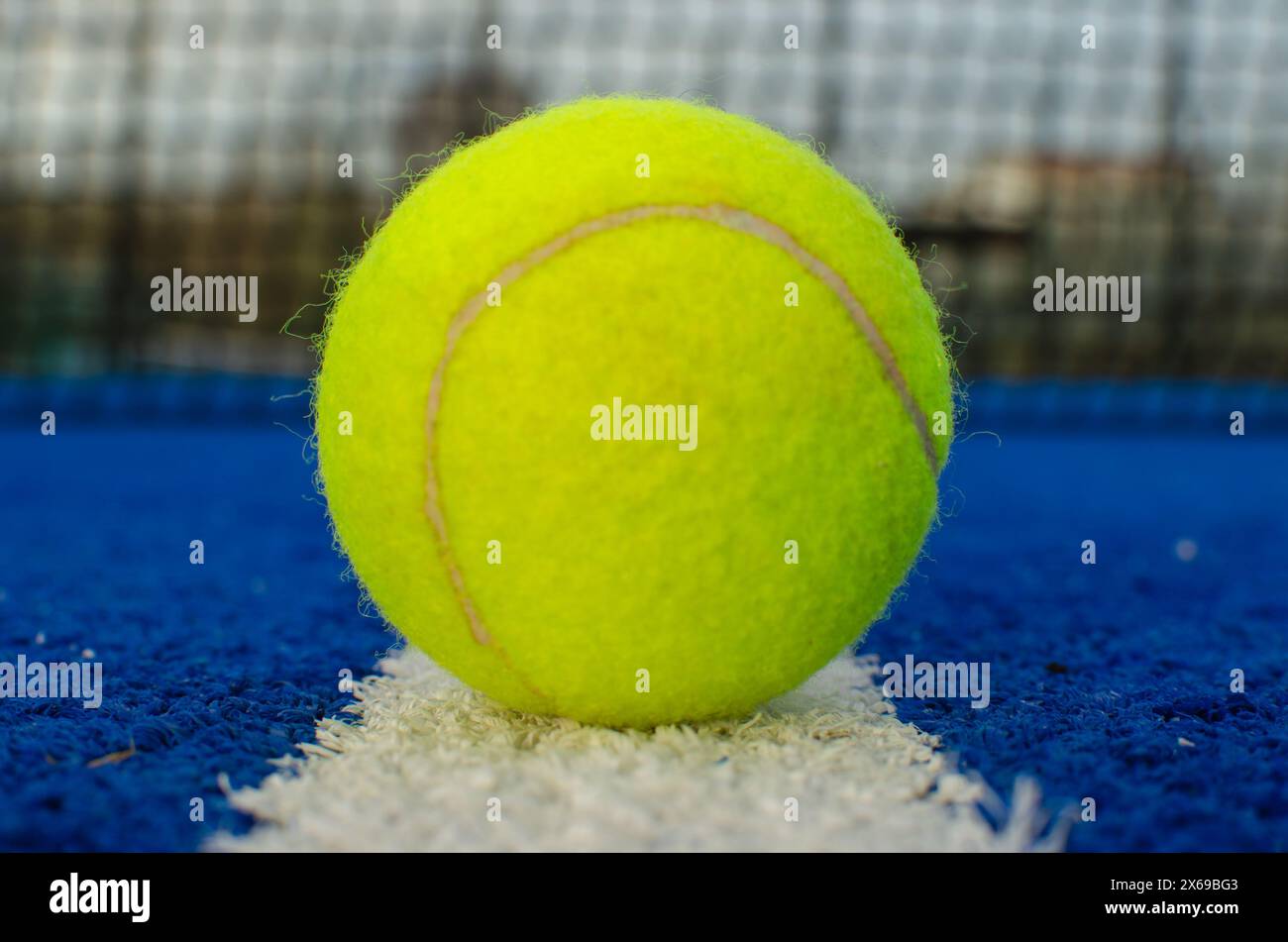 palla da paddle tennis sulla linea di un campo da paddle tennis Foto Stock