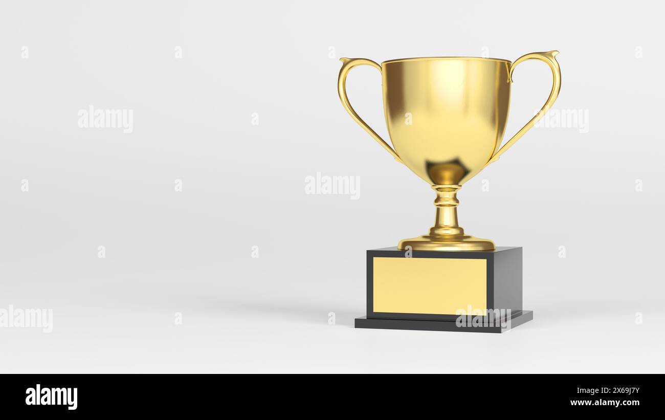 Trofeo oro isolato su sfondo bianco. Premio. Coppa del vincitore. illustrazione 3d. Foto Stock