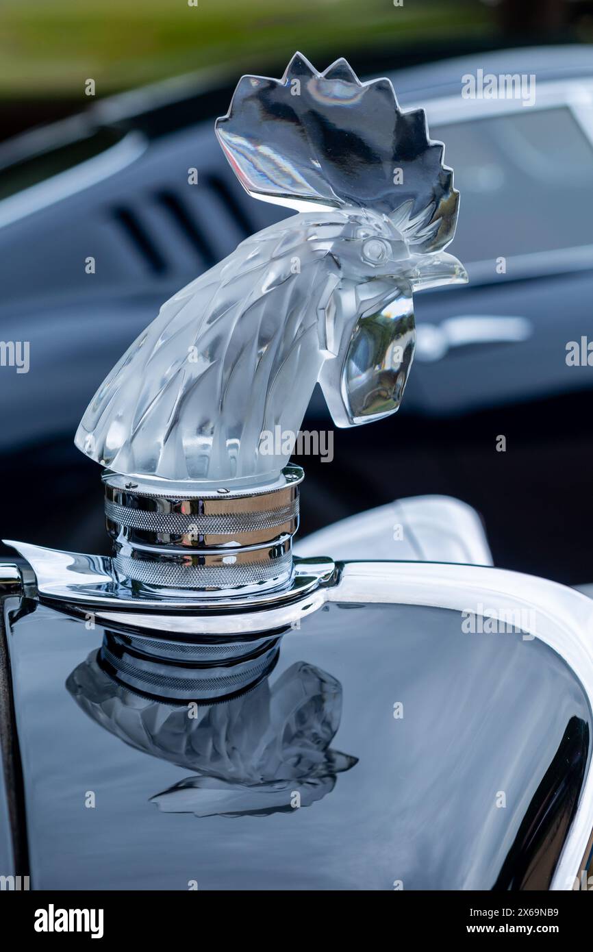 Mascotte in cristallo di gallo Lalique al Concours of Elegance - Hampton Court Palace 2022 Foto Stock