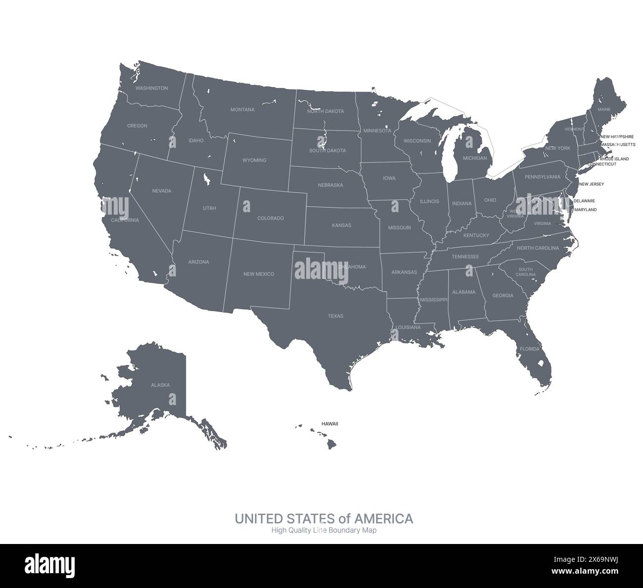 mappa dei confini degli stati uniti. Mappa vettoriale dettagliata della provincia statunitense. Illustrazione Vettoriale