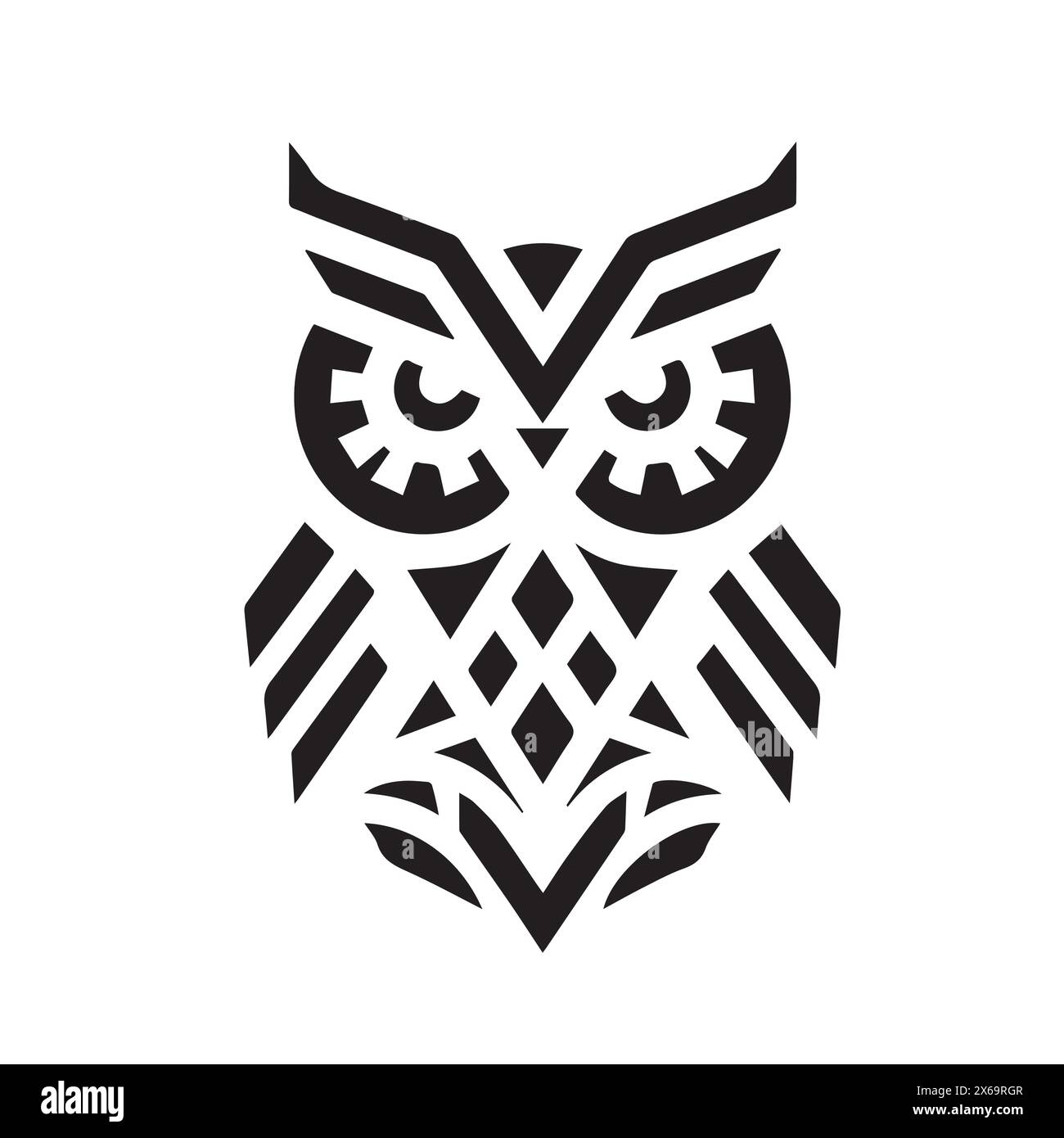 Icona Owl su Black and White Vector Tattoo Illustrazione Vettoriale