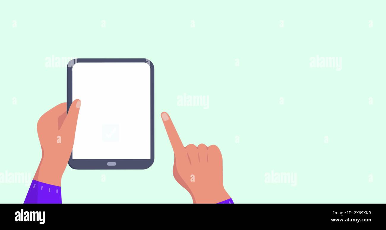 Immagine delle icone di viaggio sulle mani utilizzando il tablet Foto Stock