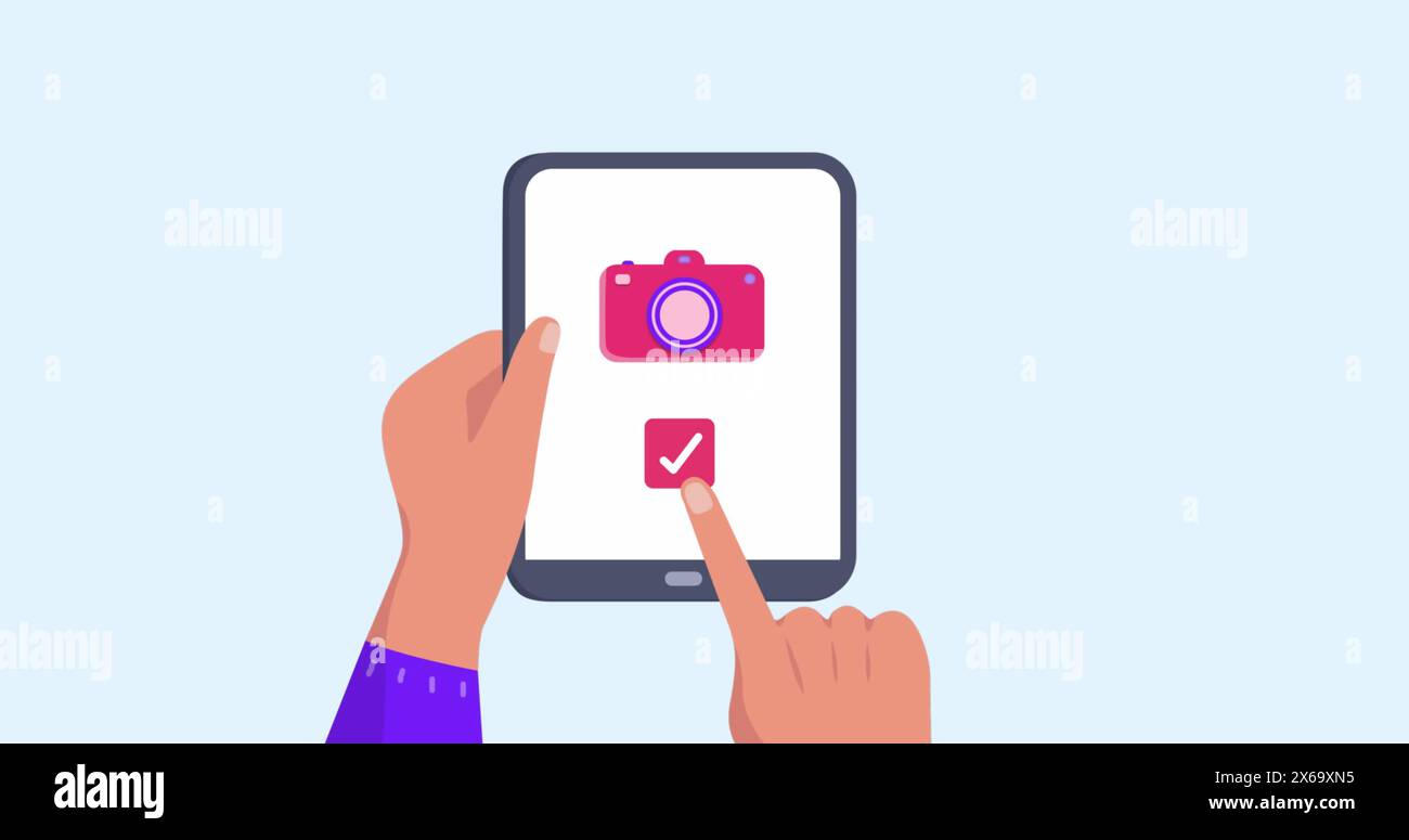 Immagine delle mani che utilizzano un tablet con icone da viaggio Foto Stock